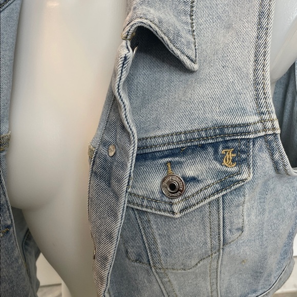 JUICY COUTURE LOGO RHINESTONE CROP DENIM VEST DENIM BLUE SIZE MEDIUM NWT - Picture 6 of 10